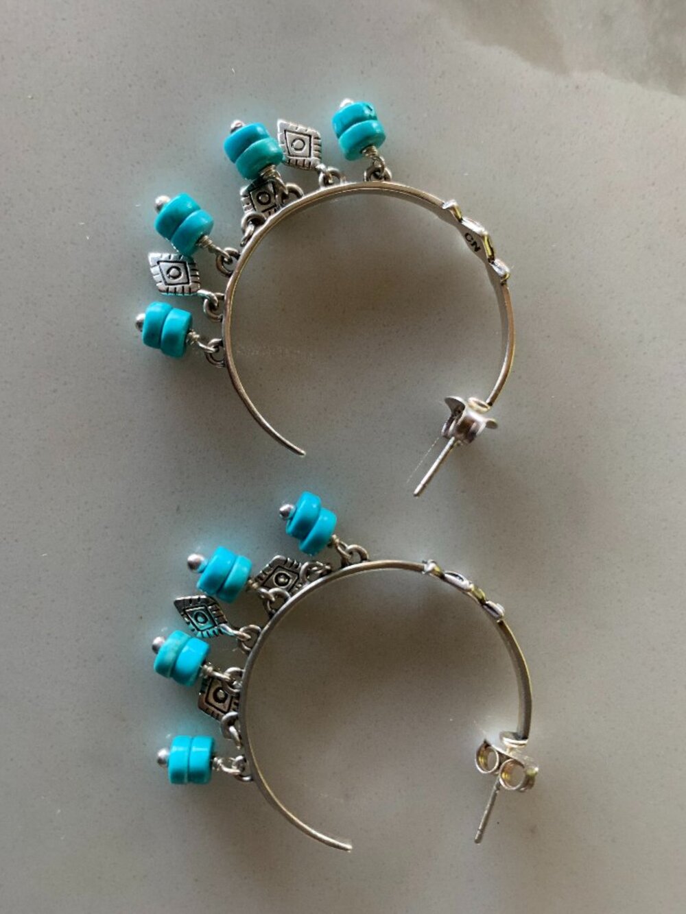 Silpada P3262 Sterling Silver "Dive In" Turquoise Dangle Hoop Post Earrings